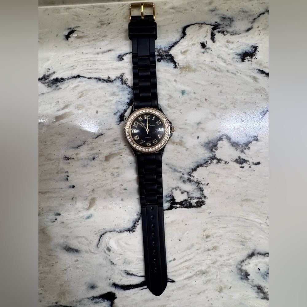 Reb'l Fleur by Rihanna Black & Gold Womens Wristwatch Adjustable Buckle Band